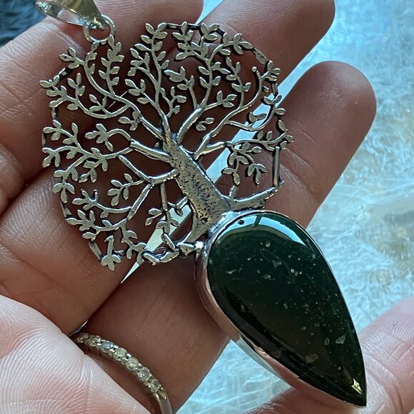 Tree With a Dark Green Stone Pendant Crystal Stone Jewelry - Picture 3 of 8